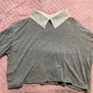 Grey & white collared crop top